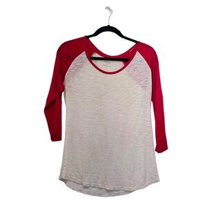 Express Raglan Sleeve Shirt – White & Red Baseball Style 3/4 Length Shirt